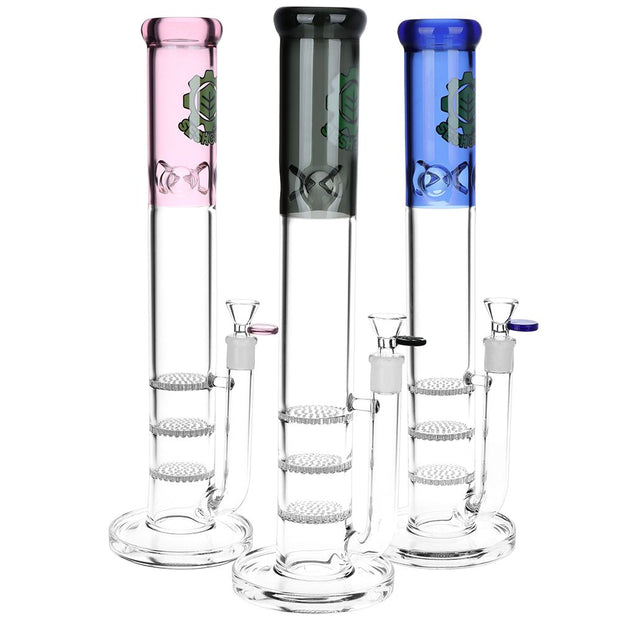 SeshGear Triple Honeycomb Perc Straight Tube Water Pipe - 15" / 14mm F / Colors Vary - Headshop.com