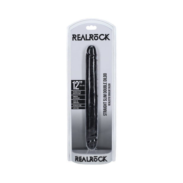 RealRock 12 in. Slim Double-Ended Dong Black - Headshop.com