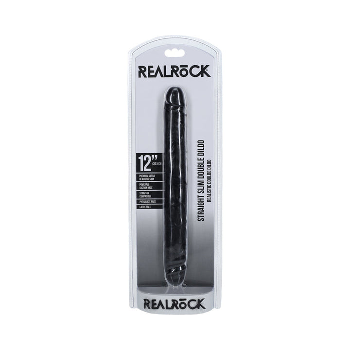 RealRock 12 in. Slim Double-Ended Dong Black - Headshop.com