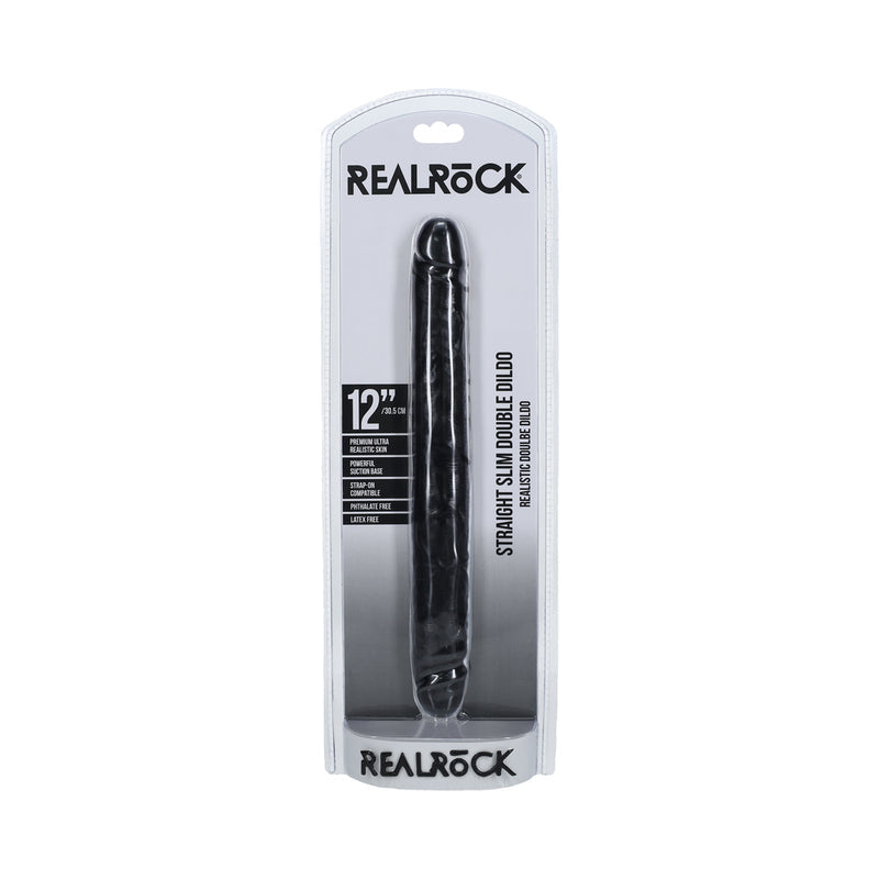 RealRock 12 in. Slim Double-Ended Dong Black - Headshop.com