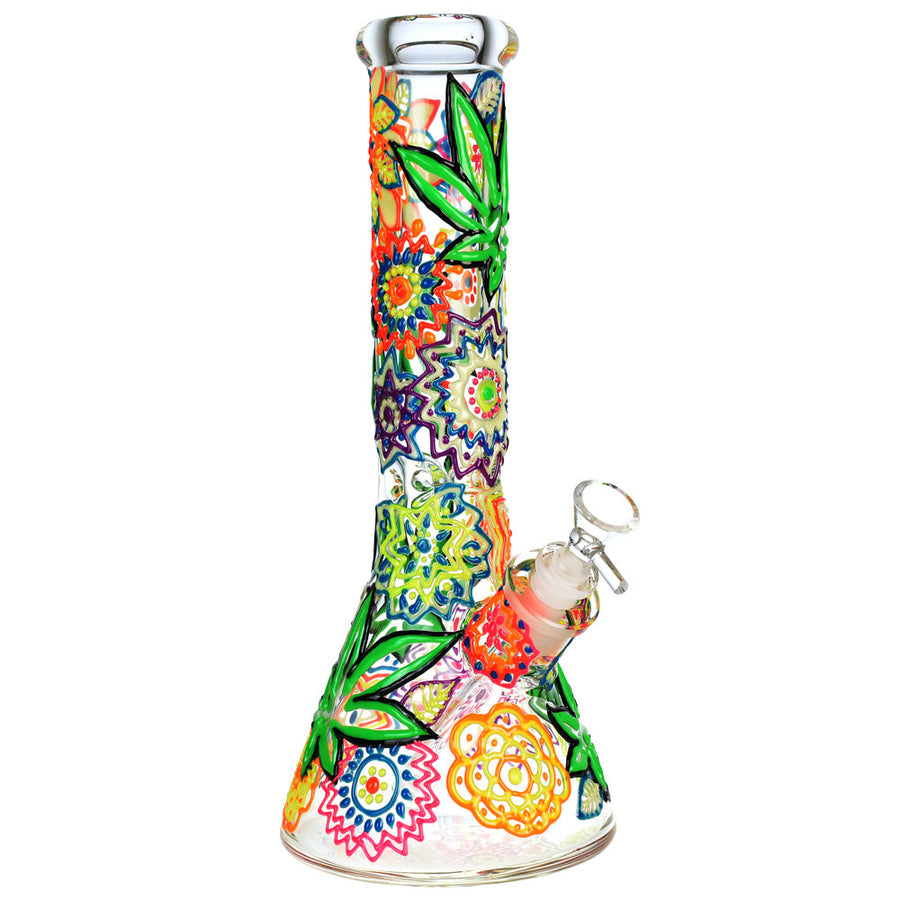 Mandala Hemp Leaf Beaker Water Pipe - 12.75"/14mm F - Headshop.com