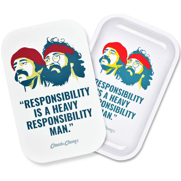 Cheech & Chong x Pulsar Metal Rolling Tray W/ Lid - Responsibility / 11" x 7" - Headshop.com