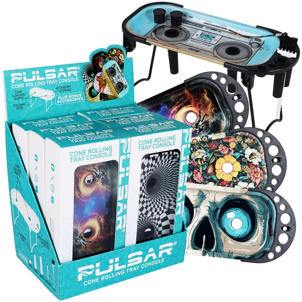 6CT DISPLAY - Pulsar Elevated Cone Rolling Tray Console - 9.25"x4.25" / Assorted Designs - Headshop.com