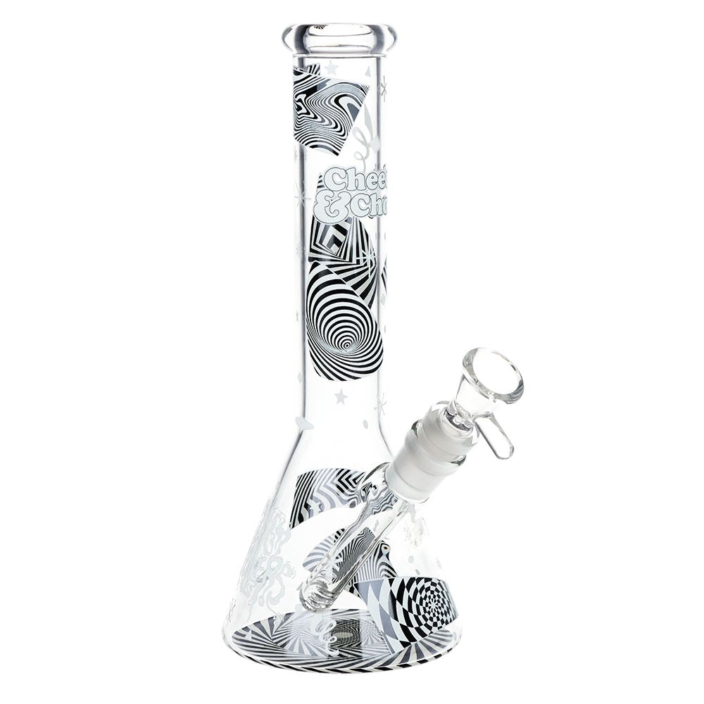 Cheech & Chong Glass Optical Illusion Glow Glass Beaker Water Pipe - 10" / 14mm F - Headshop.com