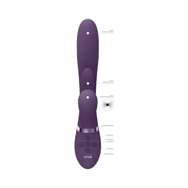 VIVE KURA Rechargeable Thrusting Silicone G-Spot Vibrator with Flapping Tongue and Pulse Wave Stimulator Purple - Headshop.com
