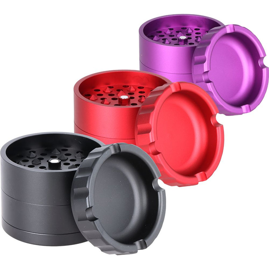 Aluminum Grinder with Ashtray Top - 4pc / 2.5" / Colors Vary - Headshop.com