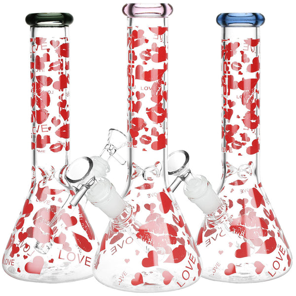 Pulsar Hearts and Kisses Glass Beaker Water Pipe - 9.75" / 14mm F / Colors Vary Pulsar Hearts and Kisses Glass Beaker Water Pipe - 9.75" / 14mm F / Colors Vary