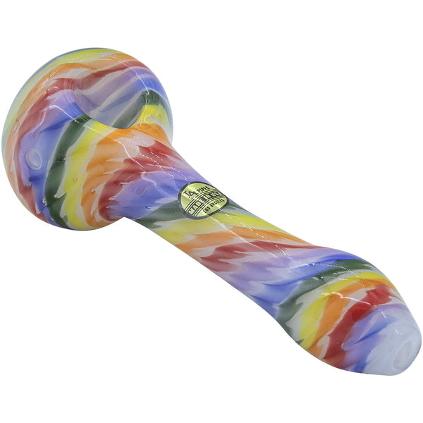 Rainbow Tie-Dye Glass Spoon Pipe on White Rainbow Tie-Dye Glass Spoon Pipe on White