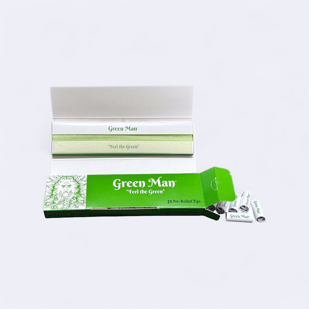 Green Man King Size Green Rice Papers with Pre-Rolled Tips Box - Headshop.com