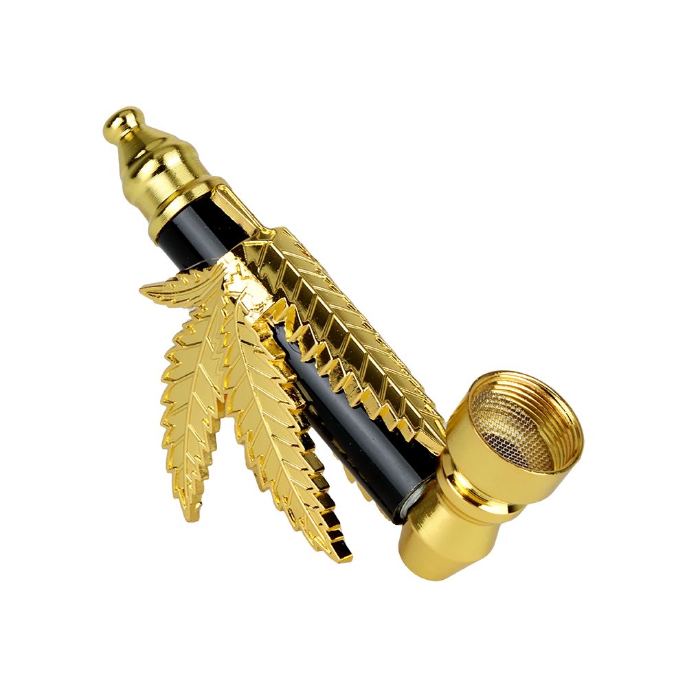 Metal Hemp Leaf Hand Pipe - 3.5" 12ct - Headshop.com