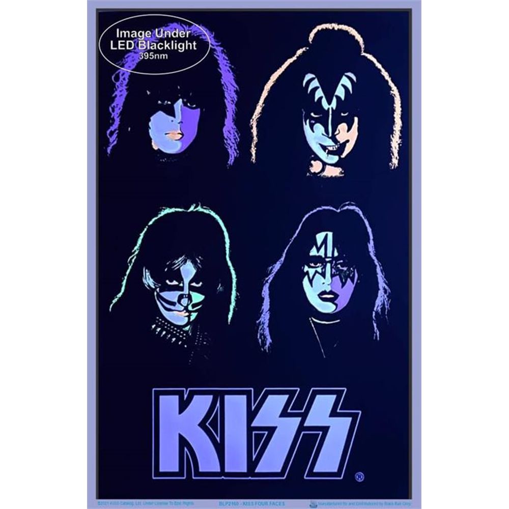 KISS Four Faces Flocked Blacklight Poster - 23"x 35" - Headshop.com