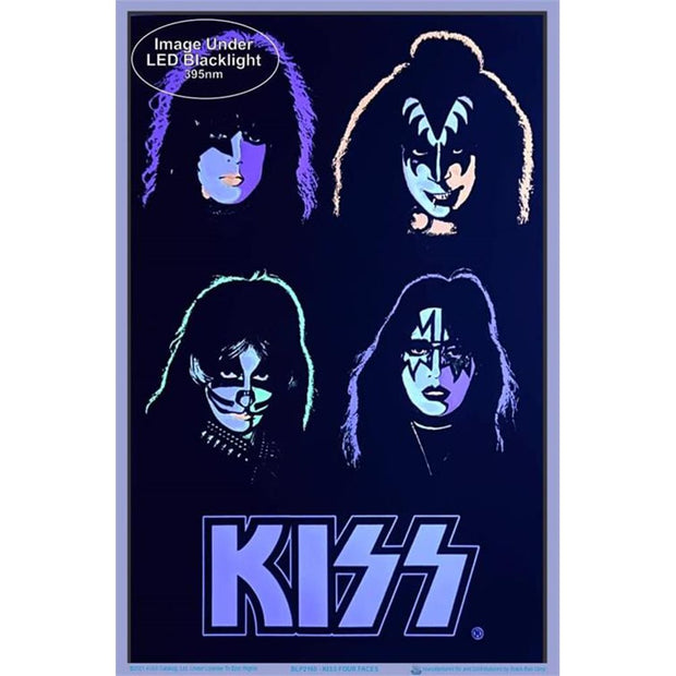 KISS Four Faces Flocked Blacklight Poster - 23"x 35" - Headshop.com