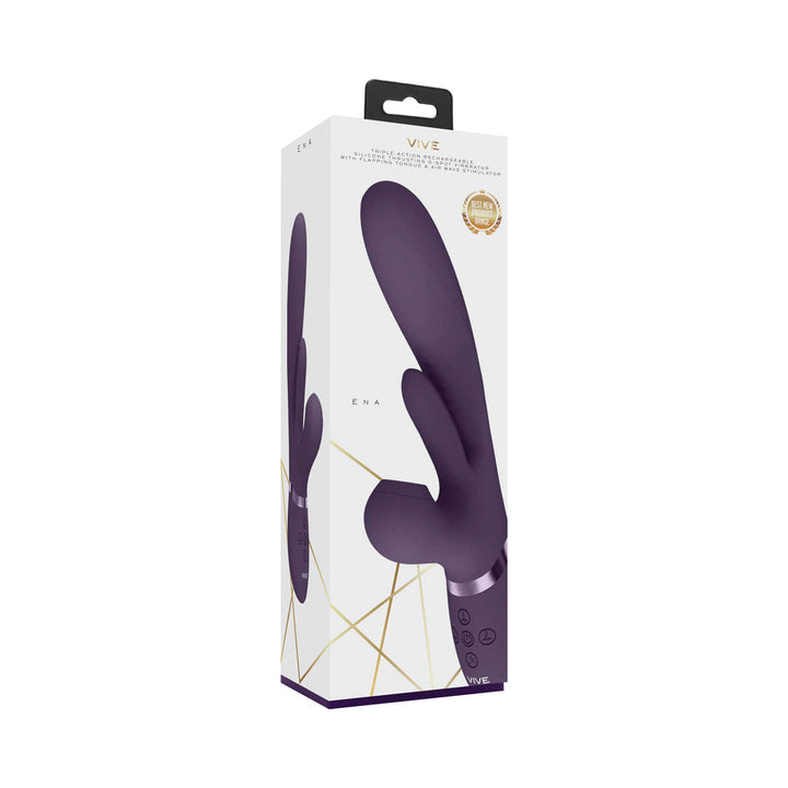 VIVE ENA Rechargeable Thrusting Silicone G-Spot Vibrator with Flapping Tongue and Air Wave Stimulator Purple - Headshop.com