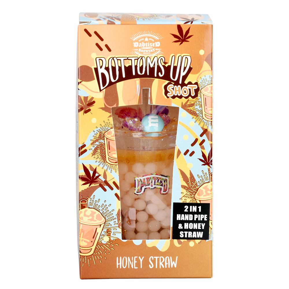 Dabtized Bottoms Up Shot Glass 2 In 1 Honey Straw - 4" / 10mm F / Asst Designs - Headshop.com