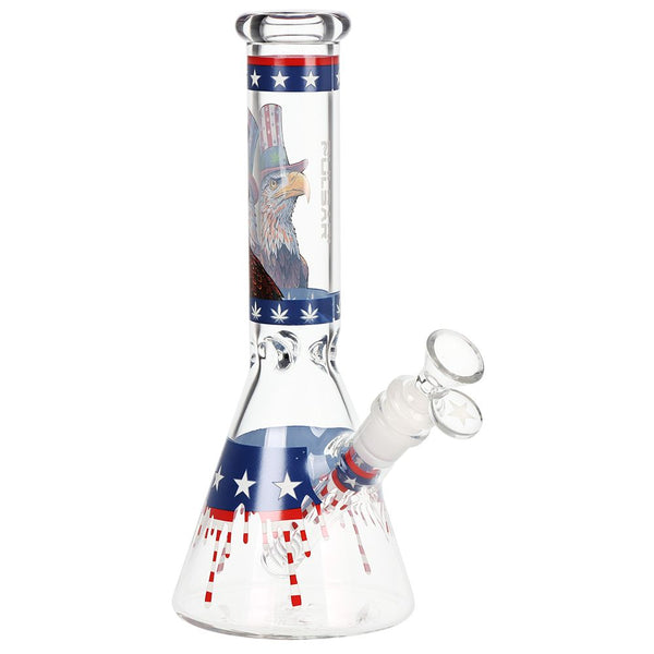 Pulsar Uncle Eagle Sam Beaker Glass Water Pipe - 9.75" / 14mm F Pulsar Uncle Eagle Sam Beaker Glass Water Pipe - 9.75" / 14mm F