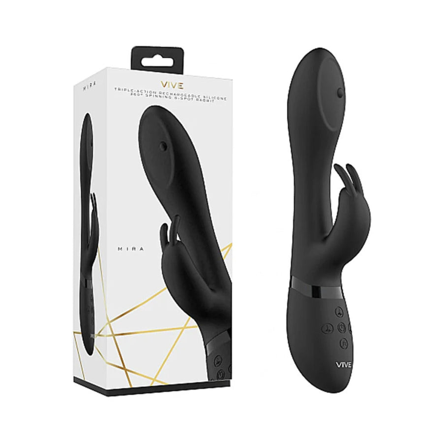 VIVE MIRA Rechargeable 360° Spinning Silicone Rabbit Vibrator Black - Headshop.com