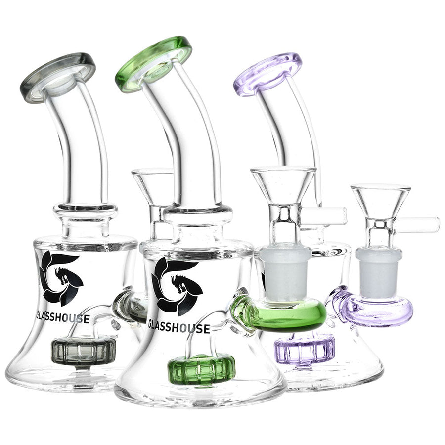 Glass House Disc Perc Glass Water Pipe - 5.5" / 14mm F / Colors Vary - Headshop.com