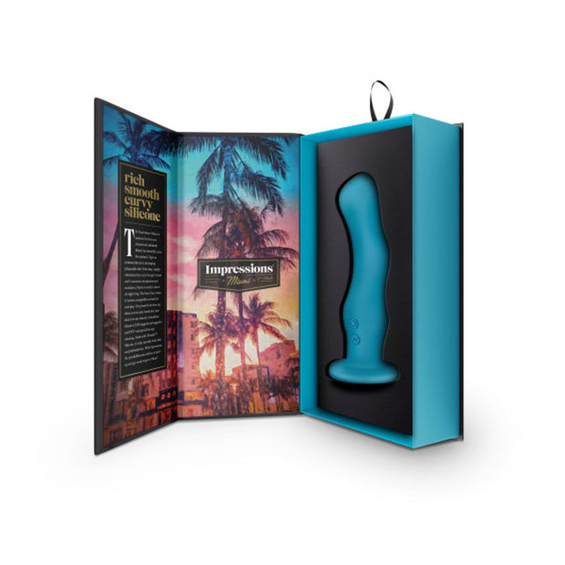 Blush Impressions Miami Rechargeable Silicone 6.5 in. Vibrating Dildo with Suction Cup Teal - Headshop.com