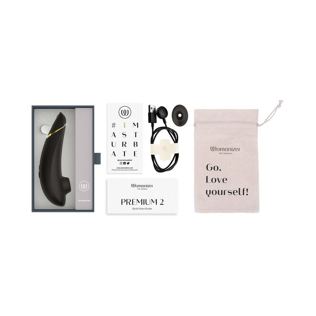 Womanizer Premium 2 Rechargeable Silicone Luxurious Pleasure Air Clitoral Stimulator Black - Headshop.com