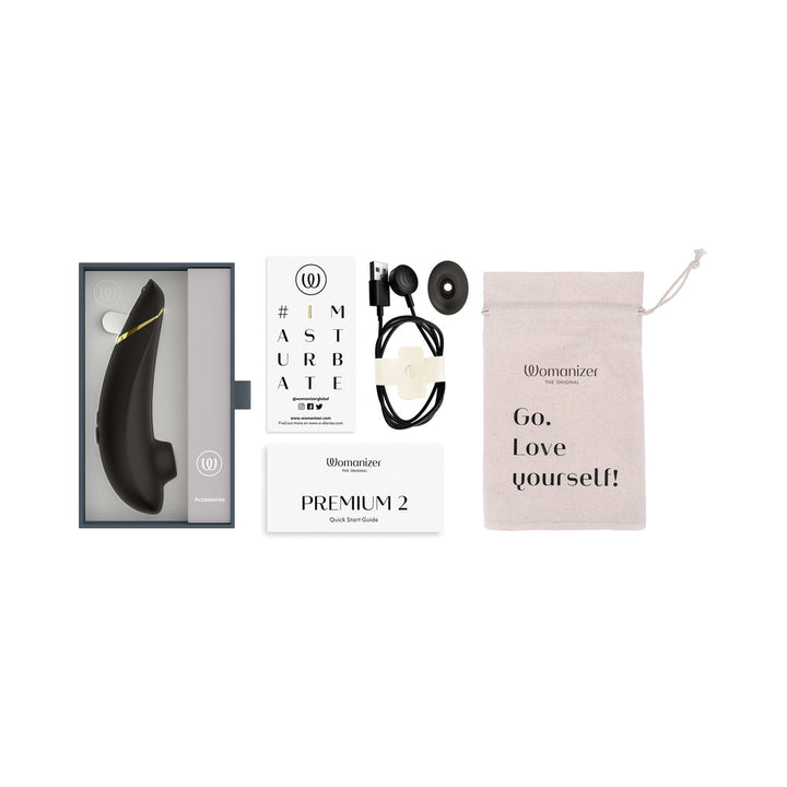 Womanizer Premium 2 Rechargeable Silicone Luxurious Pleasure Air Clitoral Stimulator Black - Headshop.com
