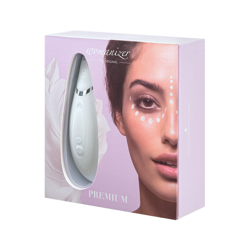 Womanizer Premium Rechargeable Silicone Autopilot Pleasure Air Clitoral Stimulator White/Chrome - Headshop.com