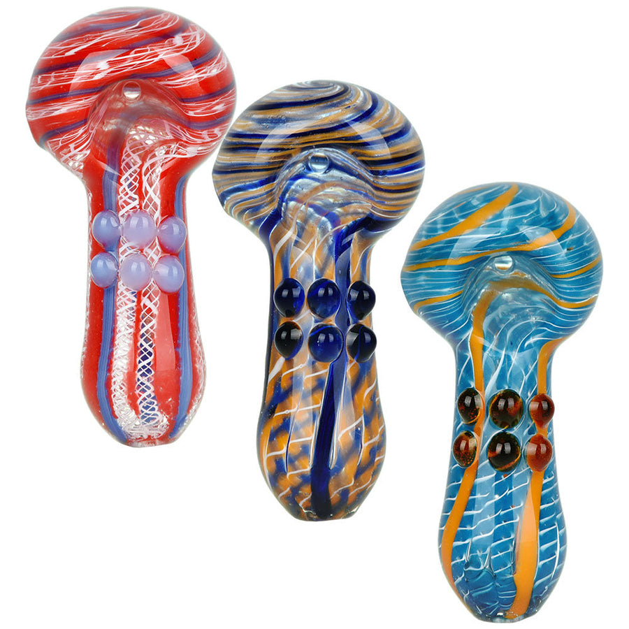 10PC BUNDLE - Lacey Pleasure Glass Spoon Pipe - 3.75" / Assorted Colors - Headshop.com
