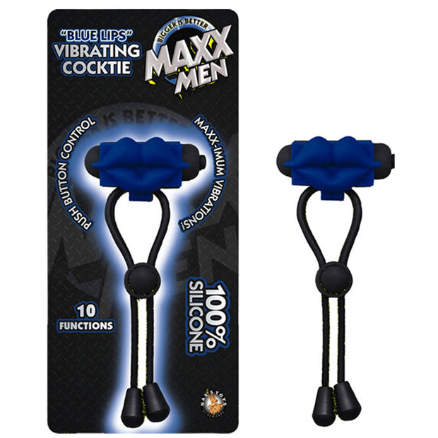 Maxx Men Blue Lips Vibrating Cocktie Lasso/Bolo 10 Function Waterproof Blue - Headshop.com