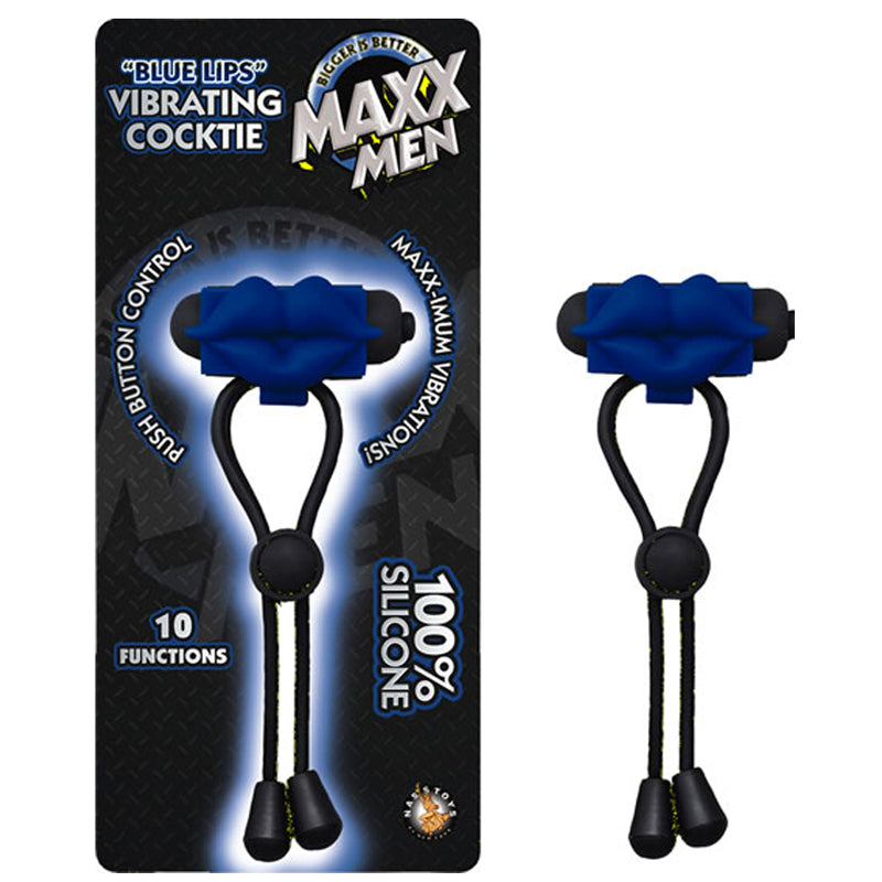 Maxx Men Blue Lips Vibrating Cocktie  Lasso/Bolo 10 Function Waterproof Blue - Headshop.com