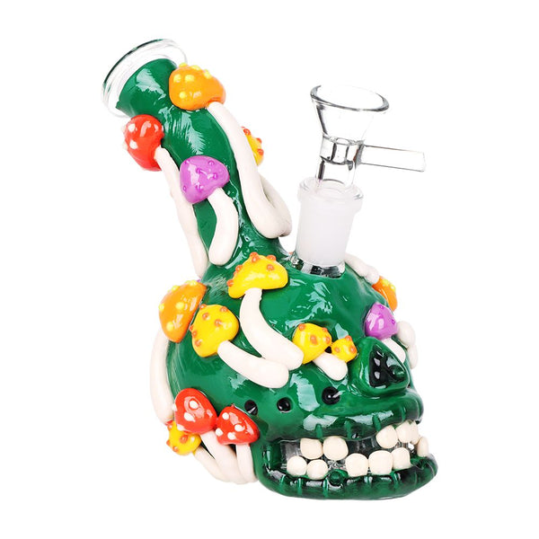 Skull Full Of Shrooms Glass Water Pipe - 5.25" / 14mm F Skull Full Of Shrooms Glass Water Pipe - 5.25" / 14mm F