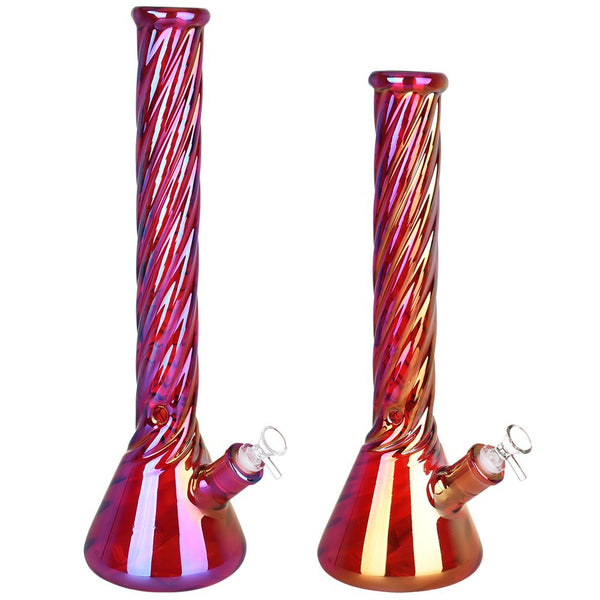 Red Spiral Neck Glass Beaker Water Pipe | 14mm F Red Spiral Neck Glass Beaker Water Pipe | 14mm F