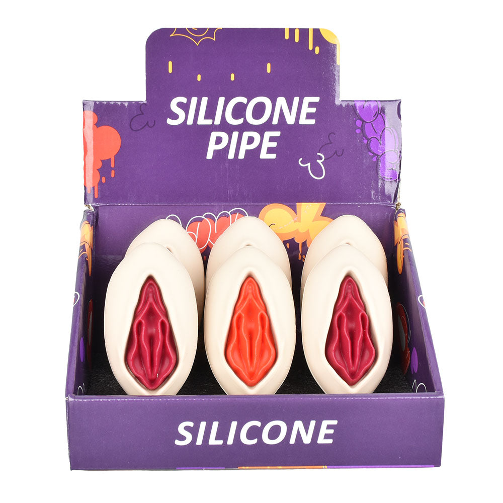 6PC DISP - Vulva Silicone Hand Pipe - 4.25" / Assorted Colors - Headshop.com