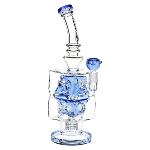 Pulsar Double Swiss Perc Blocks Glass Water Pipe - 12.5" / 14mm F / Blue Pulsar Double Swiss Perc Blocks Glass Water Pipe - 12.5" / 14mm F / Blue