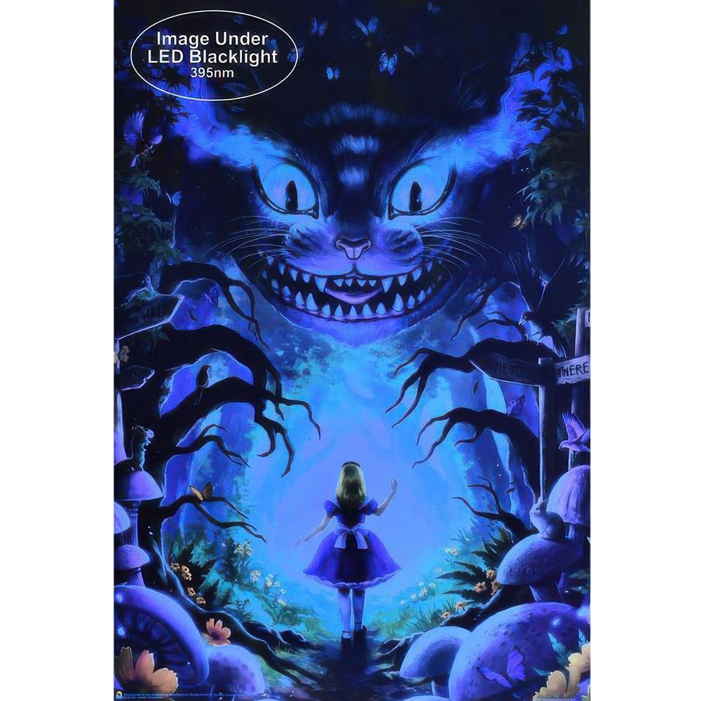 Alice in Wonderland Meets The Cheshire Cat Non-Flocked Black Light Poster - Headshop.com