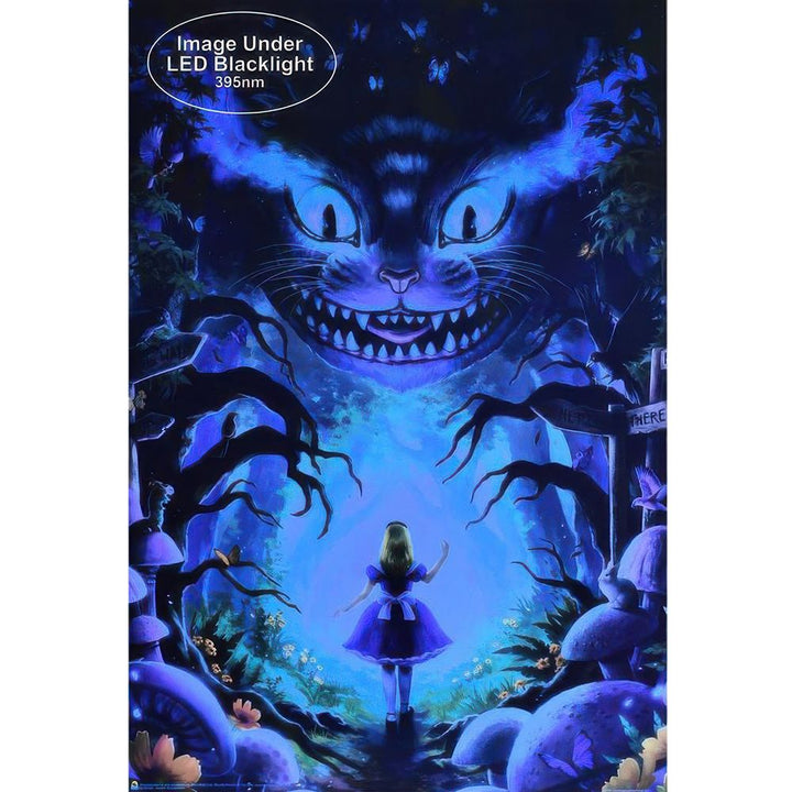 Alice in Wonderland Meets The Cheshire Cat Non-Flocked Black Light Poster - Headshop.com