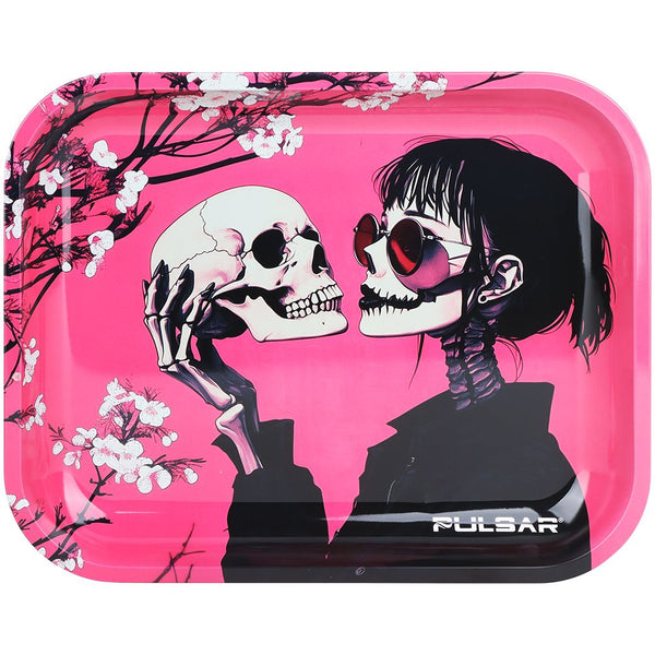 Pulsar Design Series Large Metal Rolling Tray - Sakura Skulls / 13"x11" Pulsar Design Series Large Metal Rolling Tray - Sakura Skulls / 13"x11"