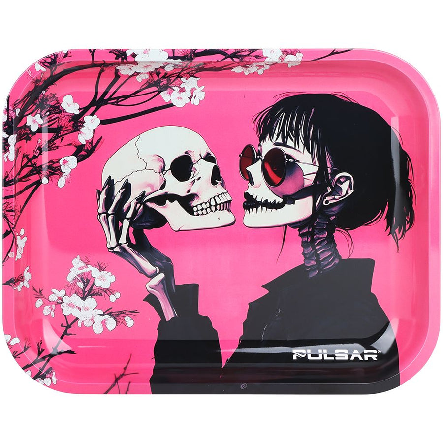 Pulsar Design Series Large Metal Rolling Tray - Sakura Skulls / 13"x11" - Headshop.com