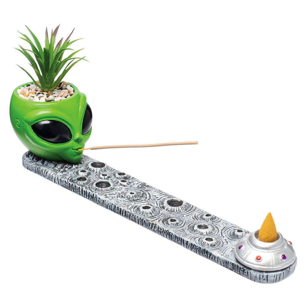 Fujima Alien Incense Burner with Faux Plant 12.5"