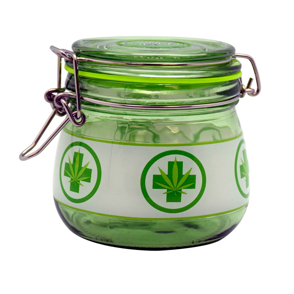 Medical Leaf Glass Jar | Green - Headshop.com