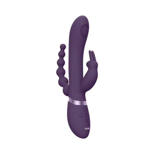 VIVE RINI Rechargeable Triple-Motor Pulse-Wave Dual Entry Silicone Rabbit Vibrator Purple - Headshop.com