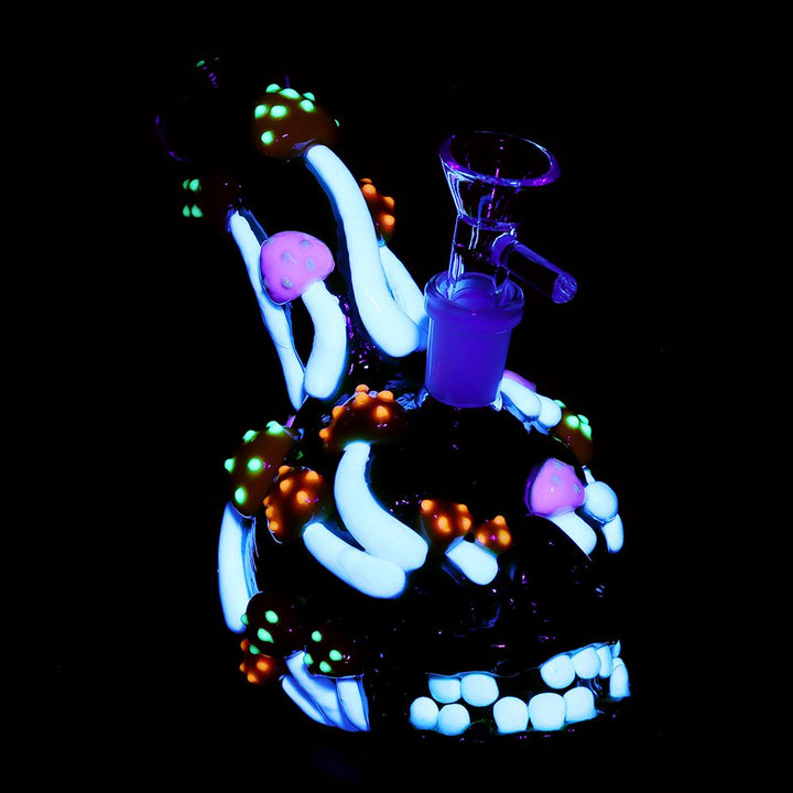 Skull Full Of Shrooms Glass Water Pipe - 5.25" / 14mm F