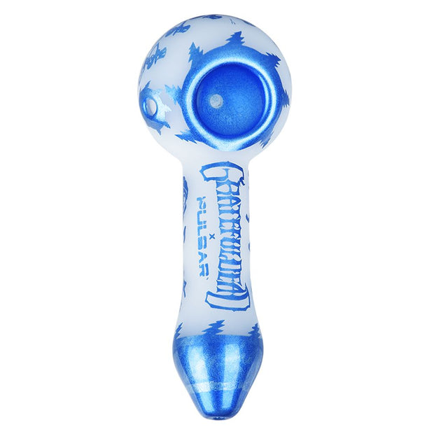 Grateful Dead x Pulsar Blue Sky Dancing Skellies Glass Spoon Pipe - 4.75" - Headshop.com