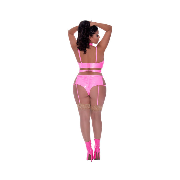 Magic Silk Hard Candy Demi Bra, Harness & Garter Panty Pink Queen Size - Headshop.com