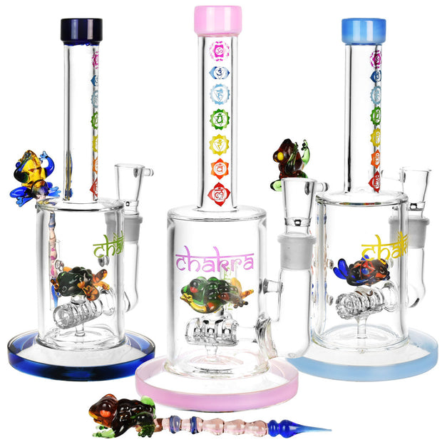 Chakra Frog Water Pipe w/ Stir Tool - 9"/19mm F/Asst Colors - Headshop.com