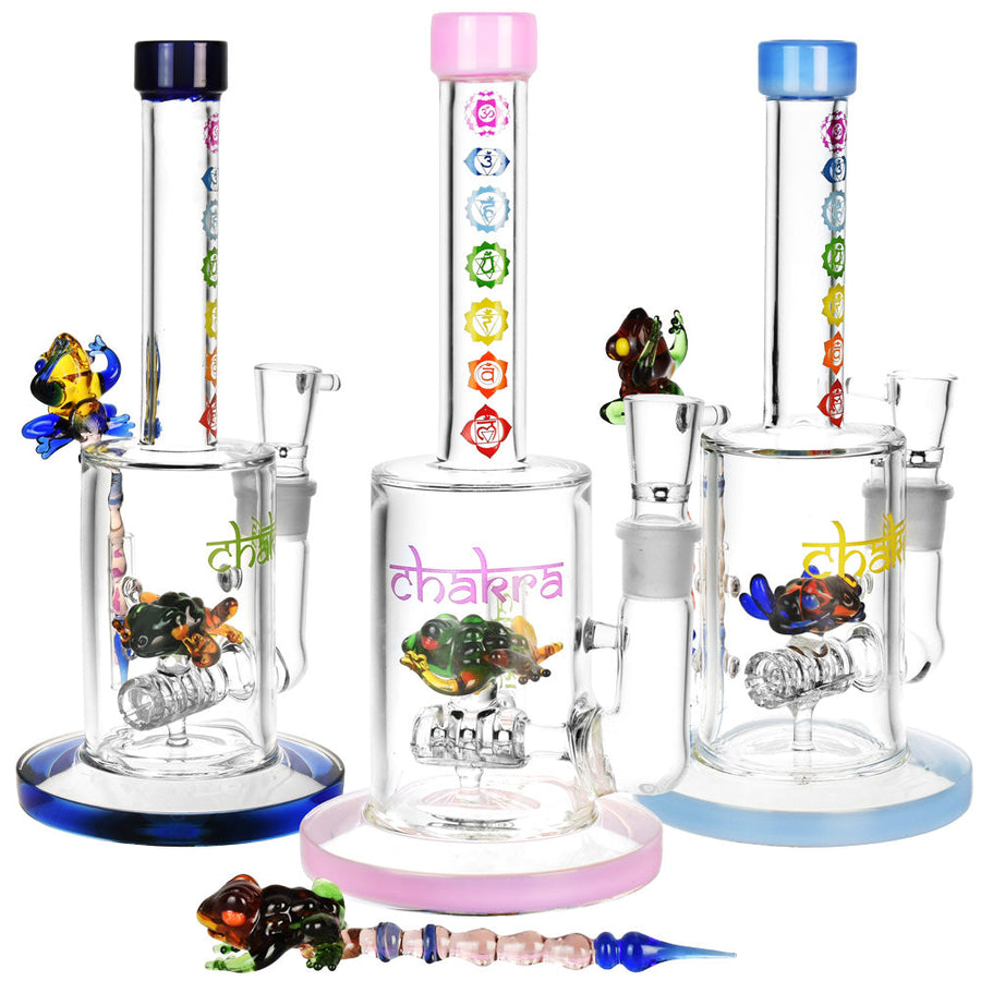 Chakra Frog Water Pipe w/ Stir Tool - 9"/19mm F/Asst Colors - Headshop.com