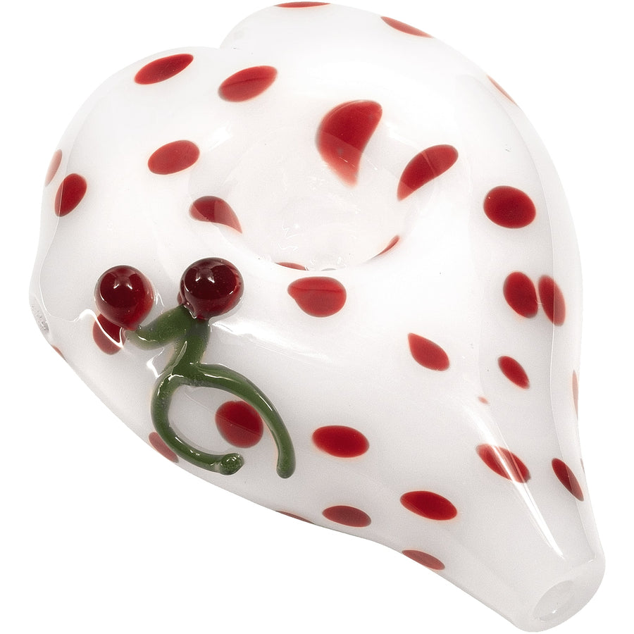 Elegant White Heart-Shaped Glass Hand Pipe with Red Polka Dots - Headshop.com