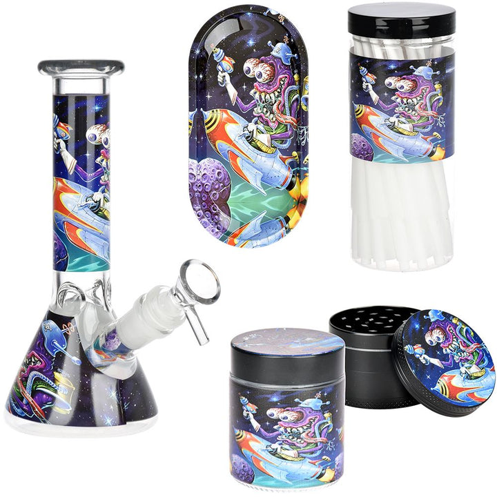 Space Monster Glass Beaker Water Pipe Smoking Set - 7.75" / 14mm F - Headshop.com