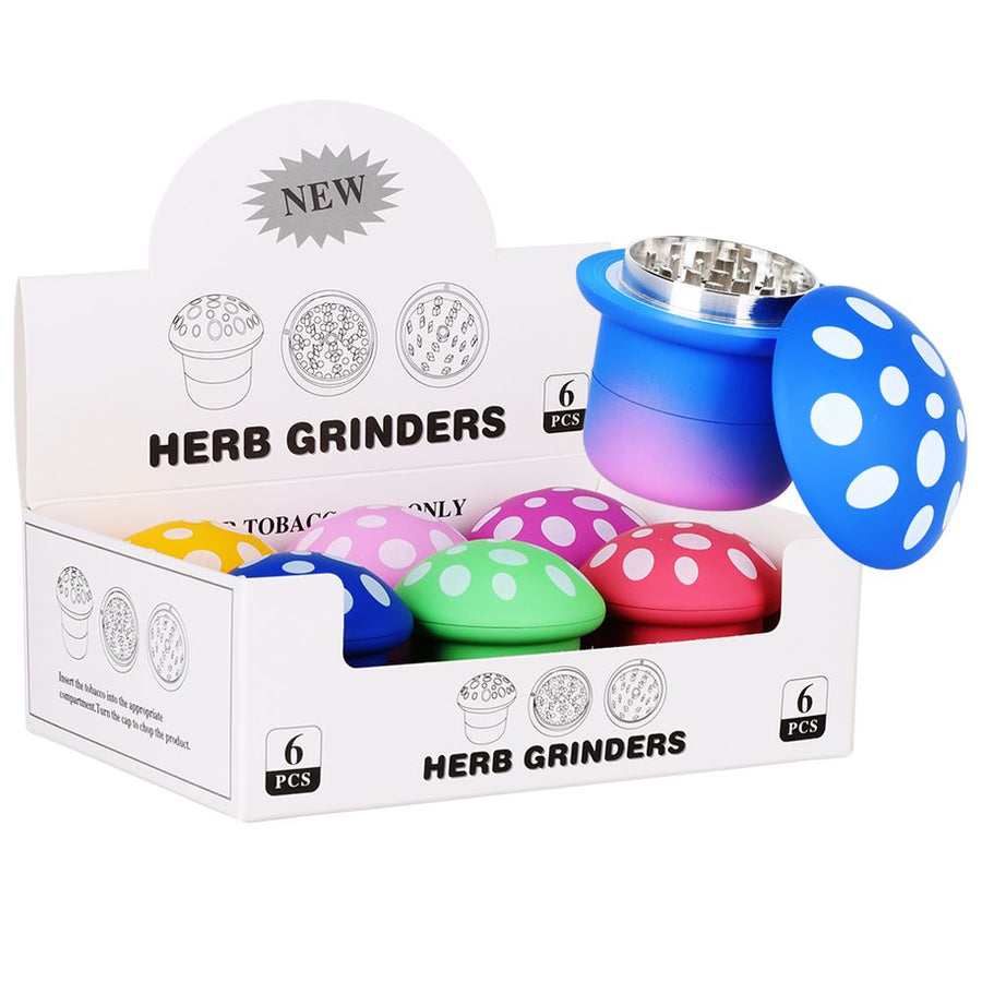 6CT DISPLAY - Gradiant Mushroom Grinder - 4pc / 2.7" / Assorted Colors - Headshop.com