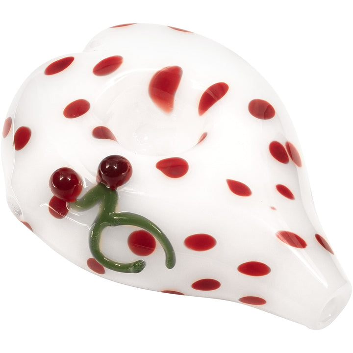 Elegant White Heart-Shaped Glass Hand Pipe with Red Polka Dots - Headshop.com