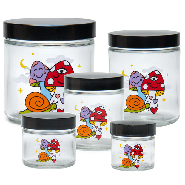 JR989 420 Science x Wokeface Clear Screw Top Jar - Woke Cosmic Mushroom - Headshop.com