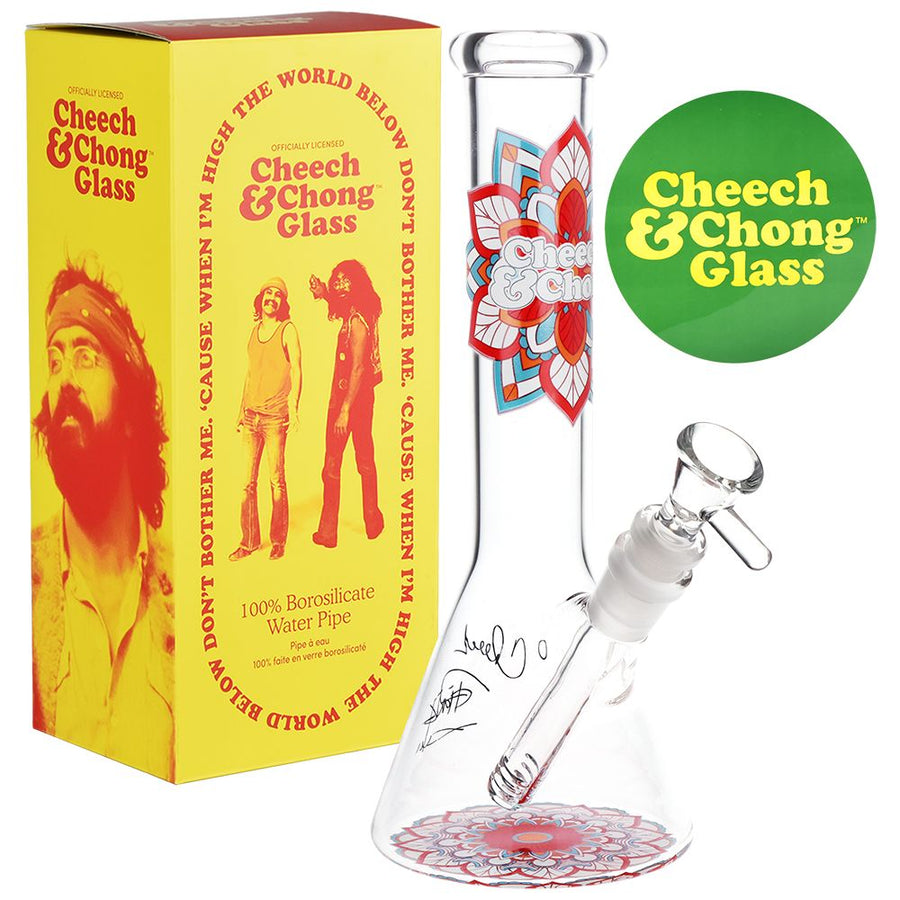 Cheech & Chong Glass Mandala Glow Glass Beaker Water Pipe - 10" - Headshop.com